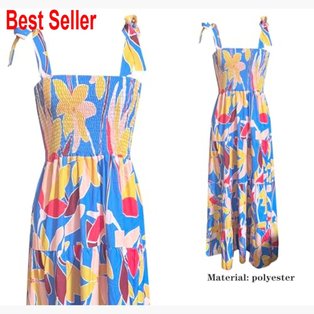 Polyester Spaghetti Strap Square Neck Ruffle Maxi… - image 6